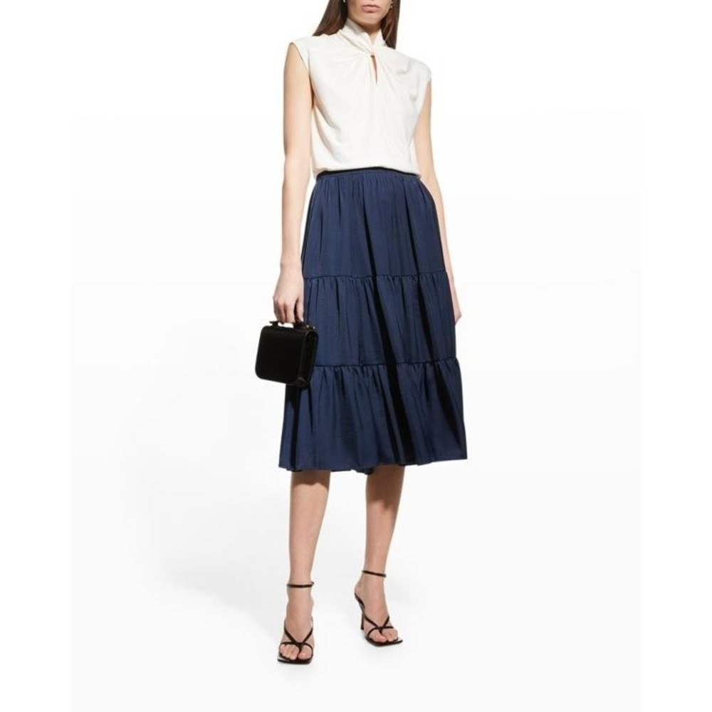 Kobi Halperin Women Blue Editha High-rise Elastic Waist Tiered Midi Skirt Size M